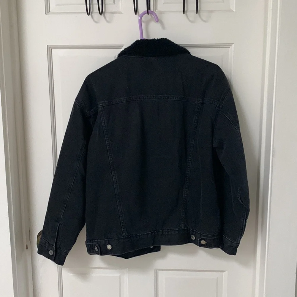 Gap oversized black denim Sherpa jacket size Small - Picture 4 of 11